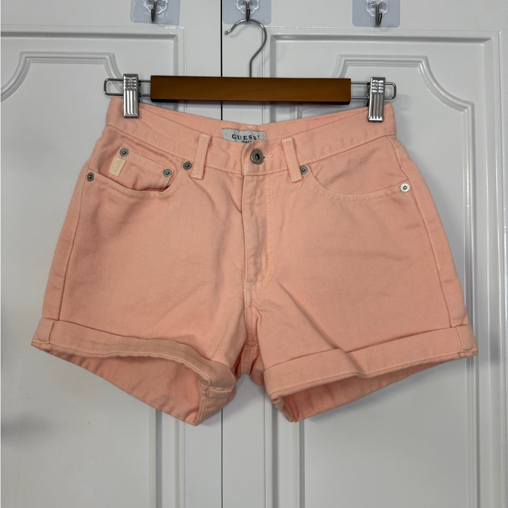 VTG GUESS Peach-Coral Rolled Hem Denim Shorts
